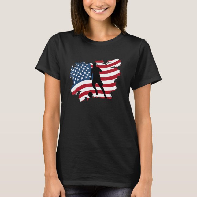 American Flag Soccer Player USA Patriotic Silhouet T-Shirt (Front)