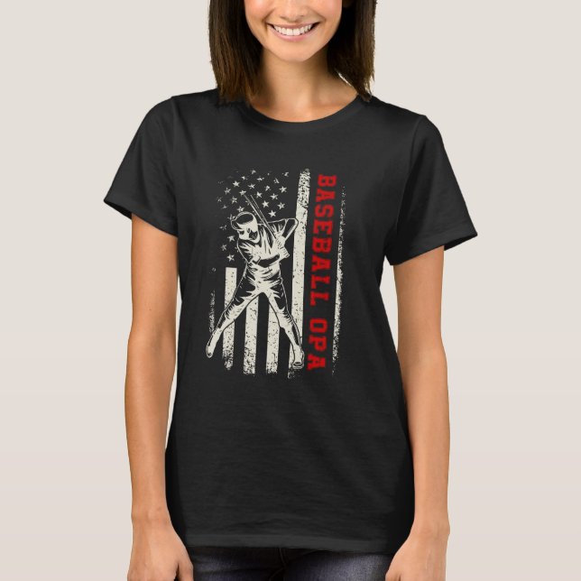 American Flag Softball Baseball Opa Funny Father's T-Shirt (Front)
