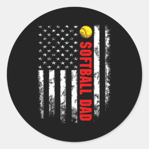 American Flag Softball Dad Backside Essential  Classic Round Sticker