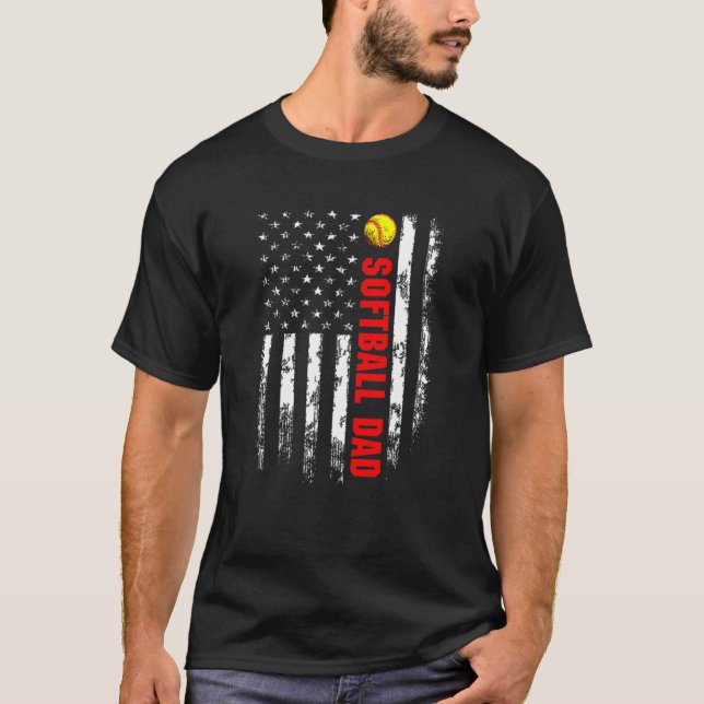 American Flag Softball Dad Backside Essential T-Shirt (Front)