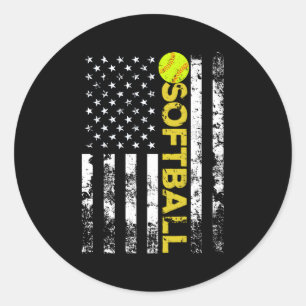 American Flag Softball Team Classic Round Sticker