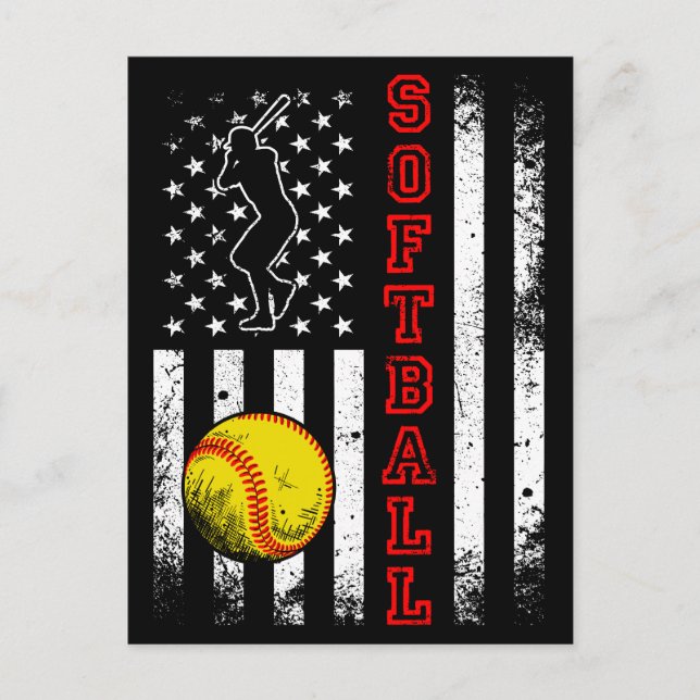 American Flag Softball Team Vintage Funny Postcard (Front)
