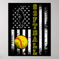 American Flag Softball Team Vintage Funny