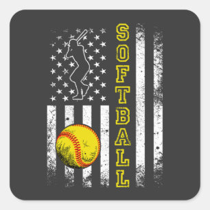 American Flag Softball Team Vintage Funny Square Sticker