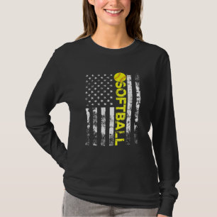 American Flag Softball Vintage Softball Fan Team T-Shirt