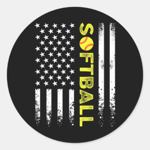 American Flag Softll Team For Women Girls Kids Men Classic Round Sticker