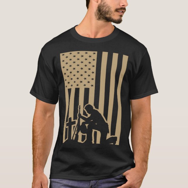 American Flag Soldier  Memorial Day Patriotism T-Shirt (Front)