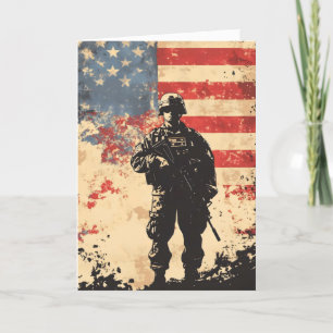 American Flag Soldier Military Veteran Holiday Card
