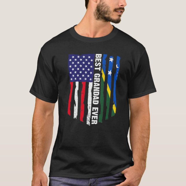 American Flag & Solomon Islands Flag Best Grandad  T-Shirt (Front)