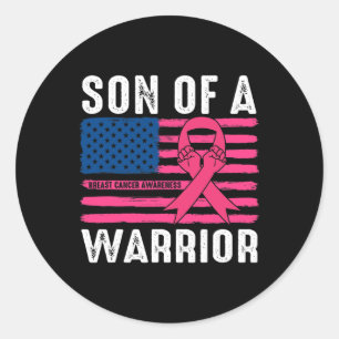American Flag Son Of A Warrior Breast Cancer Aware Classic Round Sticker