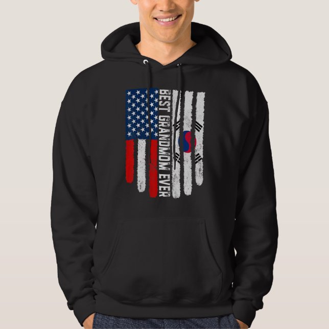 American Flag South Korea Flag Best Grandmom Ever  Hoodie (Front)