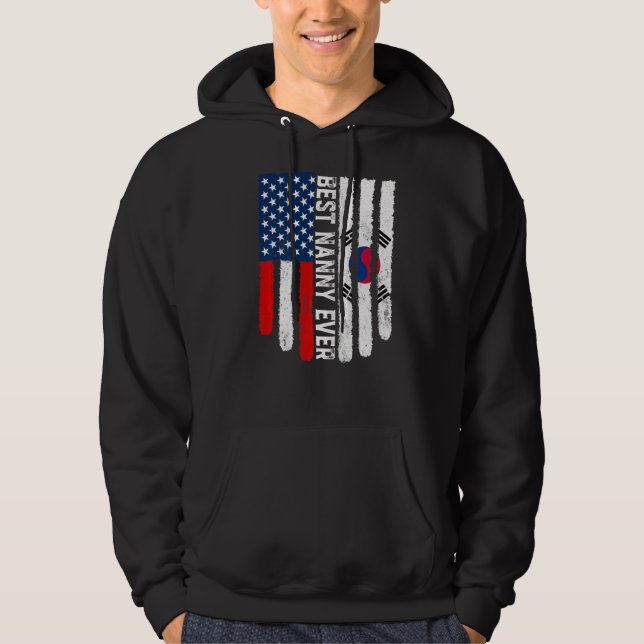 American Flag South Korea Flag Best Nanny Ever Fam Hoodie (Front)