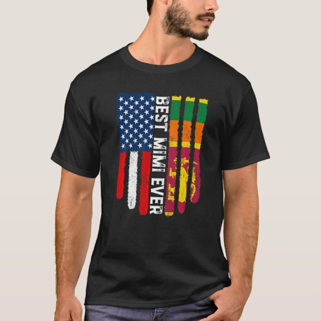 American Flag & Sri Lanka Flag Best Mimi Ever Fami T-Shirt (Front)