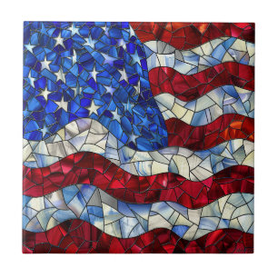 American Flag Stained Glass Ceramic Tile
