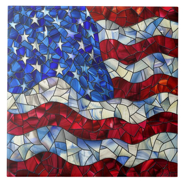 American Flag Stained Glass Ceramic Tile (Front)