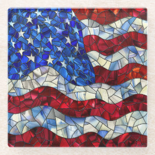 American Flag Stained Glass Glass Coaster
