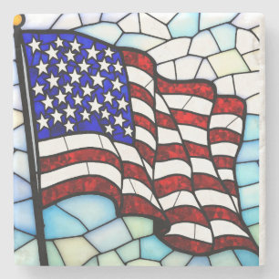 American Flag Stained Glass Mosaic Patriotic  Stone Coaster