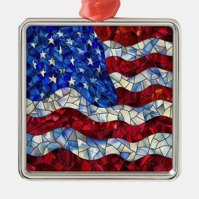 American Flag Stained Glass Ornament (Front)