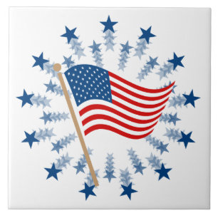 American Flag Starburst Fireworks 4th of July Ceramic Tile
