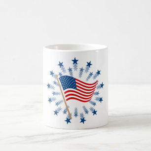 American Flag Starburst Fireworks 4th of July Coffee Mug