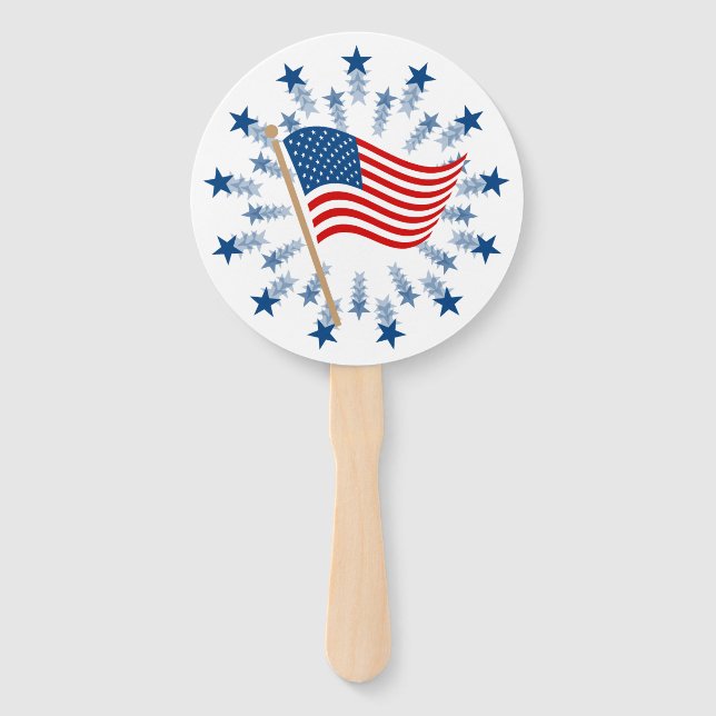 American Flag Starburst Fireworks 4th of July Hand Fan (Front)