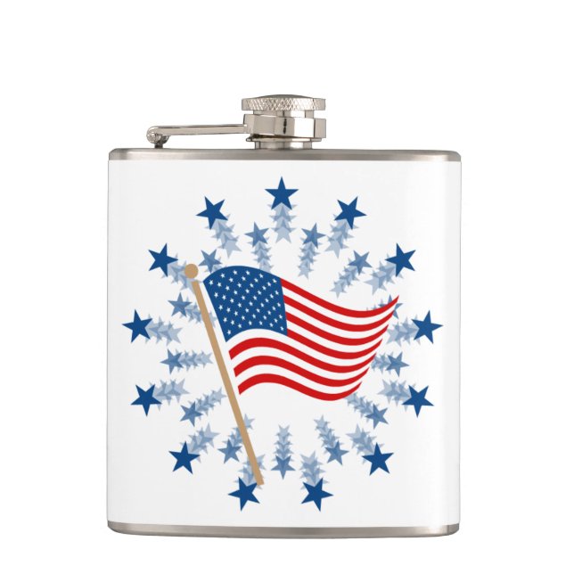 American Flag Starburst Fireworks 4th of July Hip Flask (Front)