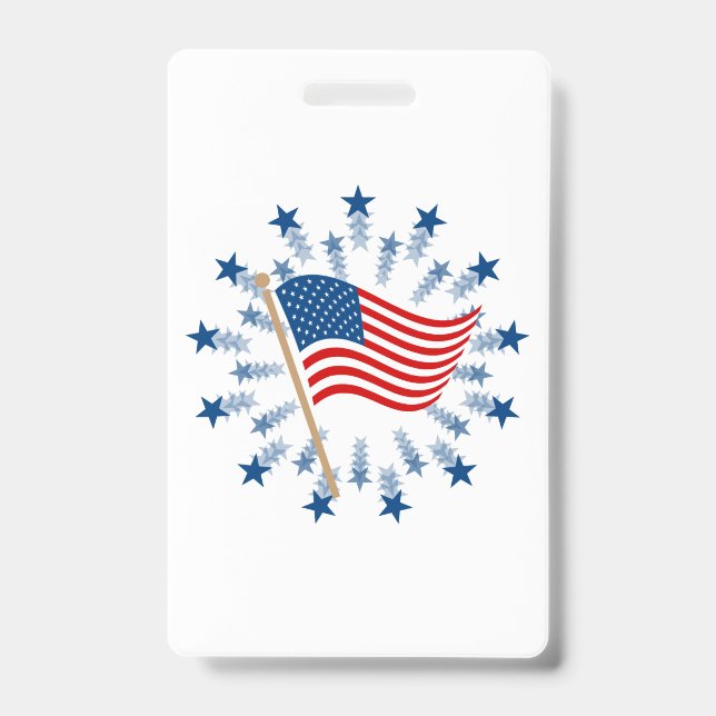 American Flag Starburst Fireworks 4th of July ID Badge (Front)