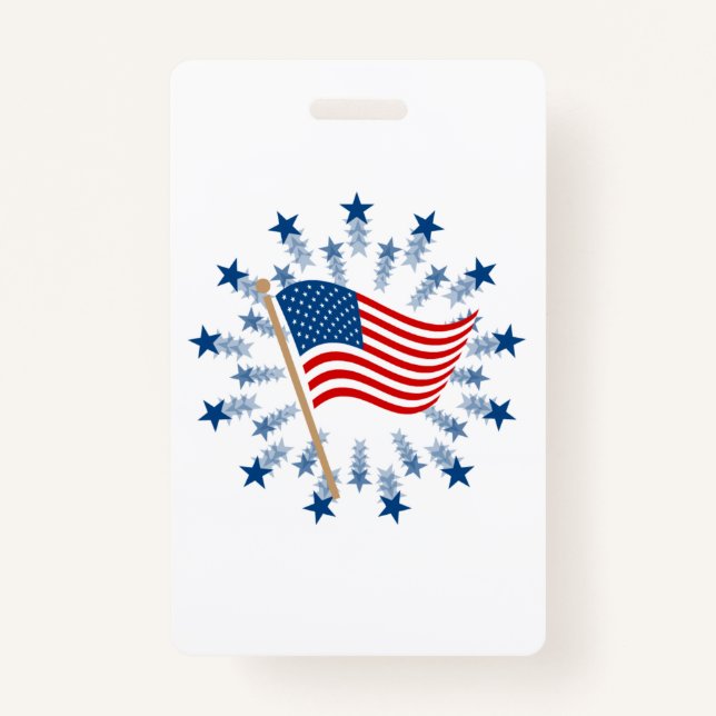 American Flag Starburst Fireworks 4th of July ID Badge (Front)
