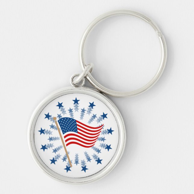 American Flag Starburst Fireworks 4th of July Key Ring (Front)