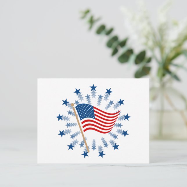 American Flag Starburst Fireworks 4th of July Postcard (Standing Front)