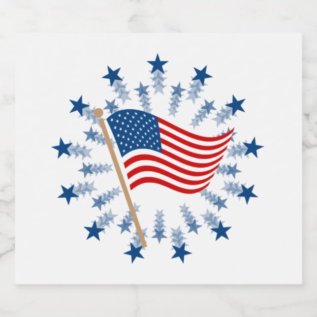 American Flag Starburst Fireworks 4th of July Sparkling Wine Label (Single Label)