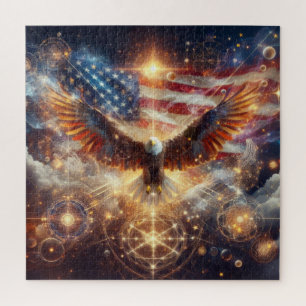 American Flag - Stars and Stripes - Bald Eagle Jigsaw Puzzle