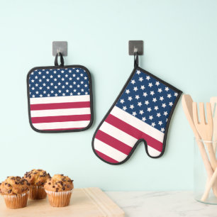 American Flag Stars And Stripes Oven Mitt & Pot Holder Set