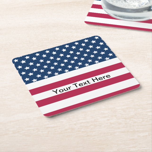 American Flag Stars And Stripes Square Paper Coaster (Angled)