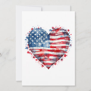American Flag Stars Stripes Heart Patriotic USA  Invitation