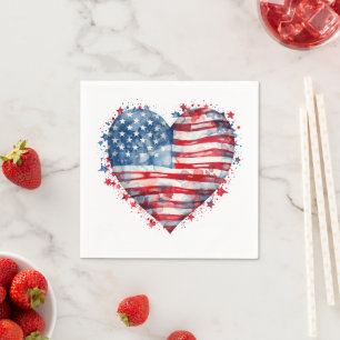American Flag Stars Stripes Heart Patriotic USA Napkin