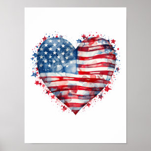 American Flag Stars Stripes Heart Patriotic USA Poster