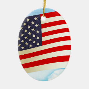 American Flag Stars Stripes Honour Freedom Troops Ceramic Ornament