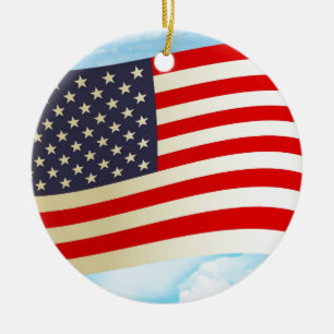 American Flag Stars Stripes Honour Freedom Troops Ceramic Tree Decoration