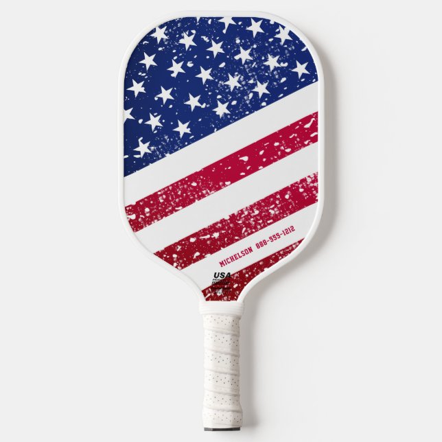 American Flag Stars & Stripes Personalised Pickleball Paddle (Front)