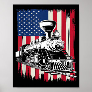 American Flag Steam Train Lover Steam Train Poster