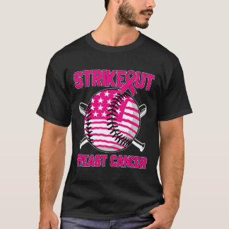 American Flag Strikeout Breast Cancer Baseball T-S T-Shirt