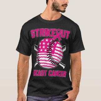 American Flag Strikeout Breast Cancer Baseball  T-Shirt