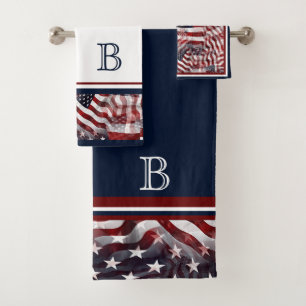 American Flag Stripes And Stars Pattern Custom Bath Towel Set