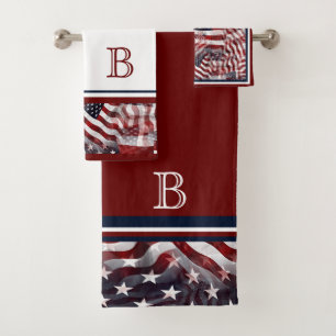 American Flag Stripes And Stars Pattern Custom Bath Towel Set
