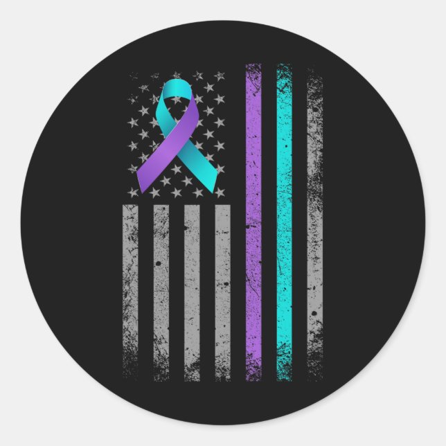American Flag Suicide Prevention Awareness Ribbon  Classic Round Sticker (Front)