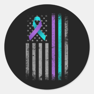 American Flag Suicide Prevention Awareness Ribbon  Classic Round Sticker