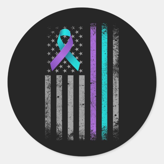 American Flag Suicide Prevention Awareness Ribbon  Classic Round Sticker (Front)