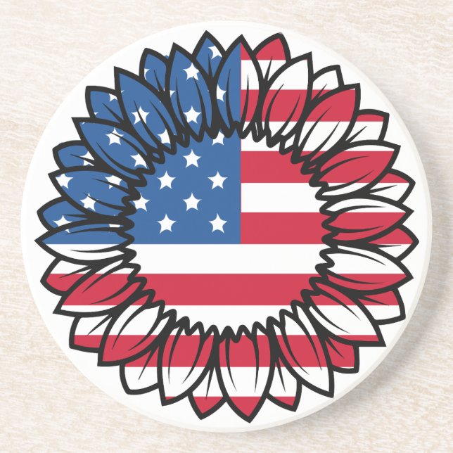 American Flag Sunflower-32222 Coaster (Front)