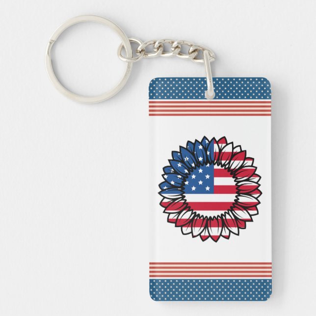 American Flag Sunflower-32222 Key Ring (Front)